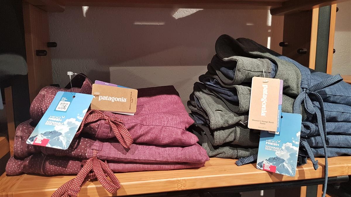 Clothing made with HeiQ’s Fresh odor control technology in a Patagonia store. Image credit: HeiQ